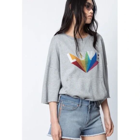 Zadig & Voltaire Kaly Lobe Rainbow Sweatshirt, Gray, Size XS - Picture 2 of 11